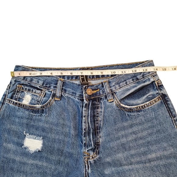 Forever 21 Distressed Boyfriend Jeans Womens Medium Blue High Rise Tapered Pants - Picture 6 of 9